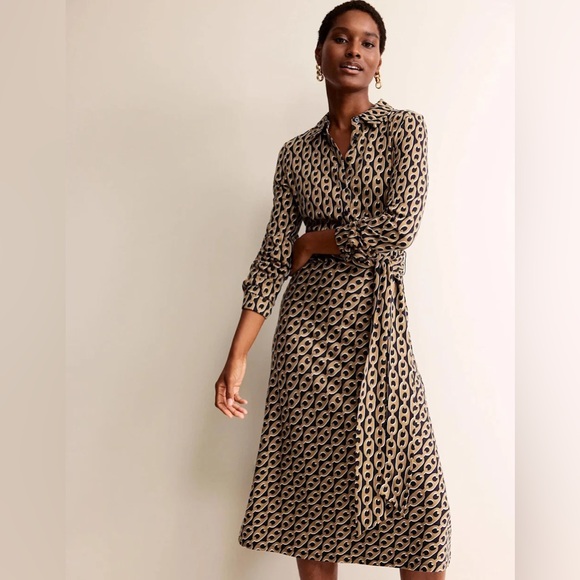Boden Dresses & Skirts - Boden Laura Jersey Midi Shirt Dress Size 6L Longer Length Chain Pattern